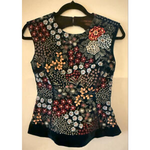 Payal Pratap for Anthropologie Velvet Embroidered Sleeveless Top | Size 0